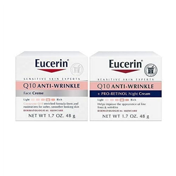 Eucerin Q10 Anti-Wrinkle Face & Night Cream Duo, 1.7 OZ / 48 g Each, Anti-Aging & Hydrating Skincare Set