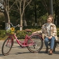 thumbnail image 4 of VIRIBUS Women's Bike 24" Beach & City Cruiser Bicycle with 7 Speed Basket Rose Red, 4 of 14