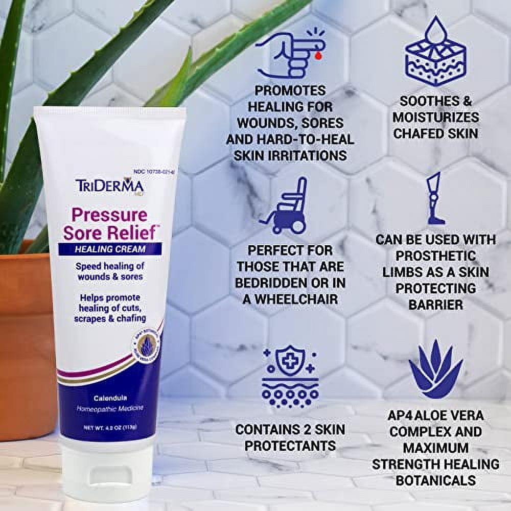 TriDerma MD Pressure Sore Relief Healing Cream & Wound Cleanser - FSA Eligible - Bed Sores, Ulcers, Pressure Sores and Wounds Bundle, (1) 4 oz Tube, (1) 8.2 oz Spray Bottle