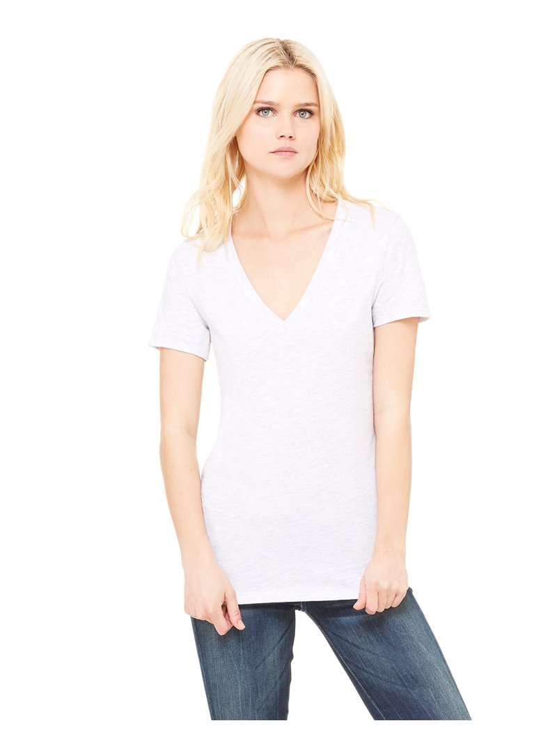 Bella+Canvas Women's Deep V-Neck T-Shirt – Ringspun Cotton, XX-Large In Ash