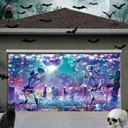 13X6 ft Happy Halloween Dance Party Garage Door Decoration Background Hallowmas Retro 80s 90s Scary Cemetery Skull Theme Backdrop Kids Adult Family Party Banner Cover