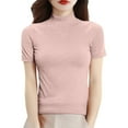 thumbnail image 3 of ManxiVoo Women's Mock Neck Top Short Sleeve Knit Pullover Sweater Smart Casual Ribbed Shirt M Size Pink, 3 of 8