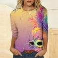 thumbnail image 4 of Kctiaxy Mardi Gras 3/4 Length Sleeve Womens tops Carnival Graphic Crew Neck T-Shirts Casual Loose Fits Party Pullover Tops Blouse, 4 of 6