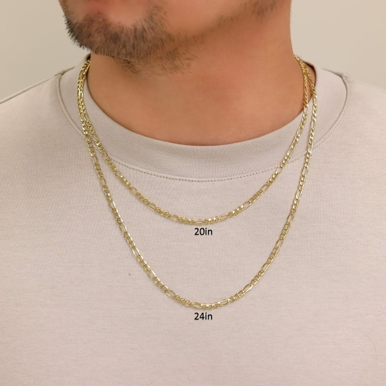 Nuragold 10K Real Yellow Gold Figaro Link Chain Necklace 16