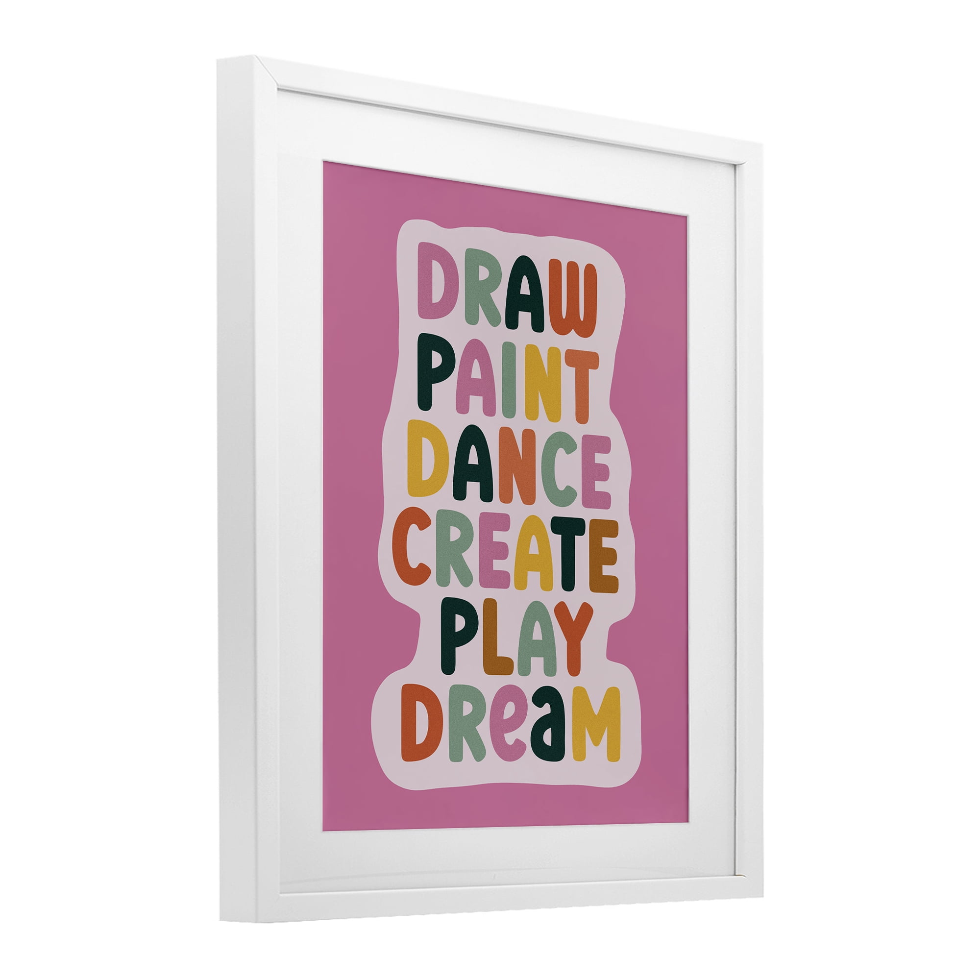 Draw Paint Dance Create White Framed Print Under Glass, design by Julia Frost