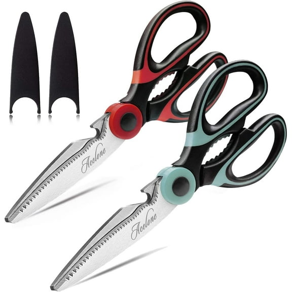 Acelone Kitchen Shears,Kitchen Scissors Heavy Duty Meat Scissors Poultry Shears, Dishwasher Safe Food Cooking Scissors All Purpose Stainless Steel Utility Scissors, 2-Pack (2, Red,Aqua)