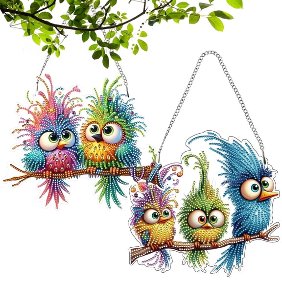 NUAHRHY DIY Hanging Diamond Art Kit Double Sided Bird Diamond Art Rhinestone Pendant Special Shape Window Ornament for Home Garden Wall 5D Hanging Kit