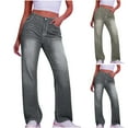 thumbnail image 5 of YanHoo Wide Leg Jeans for Women Classic Casual High Waisted Strechy Jeans Vintage Straight Leg Loose Denim Pants with Pocket Gray,S, 5 of 7
