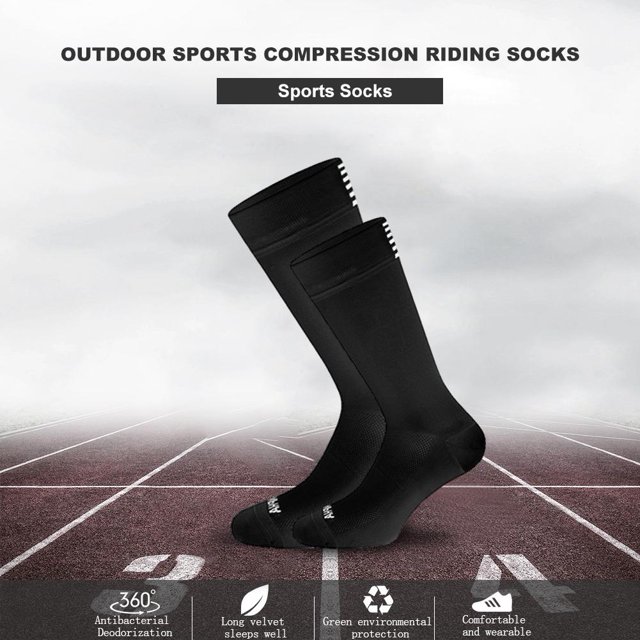 Bicicleta Calcetines deportivos de compresión para montar en bicicleta para mujer y hombre, calcetines hasta la pantorrilla (negro)