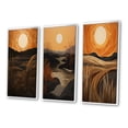 thumbnail image 3 of Designart "Retro Mountain Meadows Golden Sunset III" Meadow Framed Wall Art Set Of 3 - Orange Traditional Frame Gallery Set For Office Decor, 3 of 6