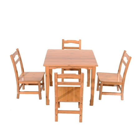 3pcs Bamboo Small Dining Table Children Writing Desk Indoor Kids Learning Chairs Set