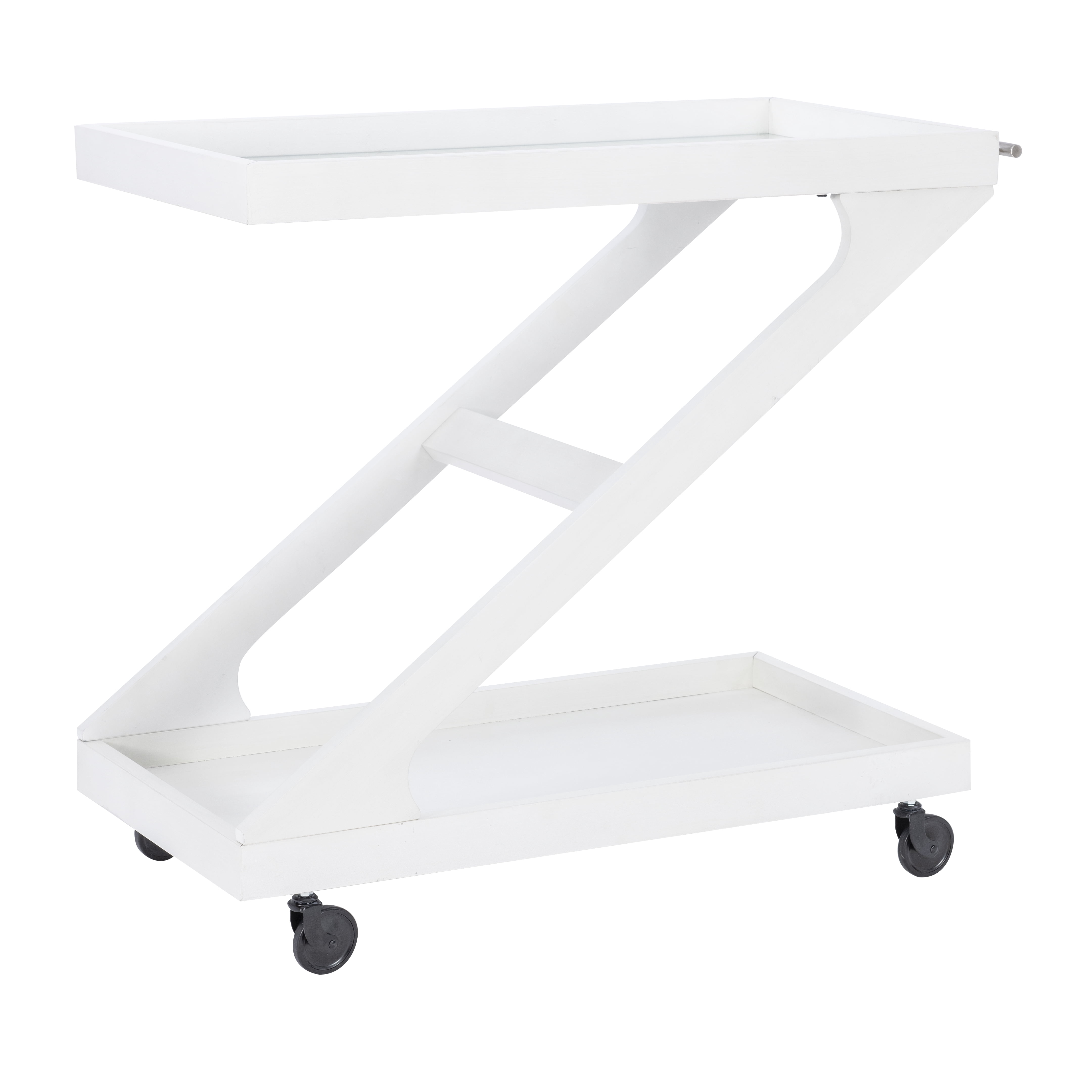 Powell Thornton 2-Tier Z-Frame Rolling Bar Cart with Glass Top, Antique White