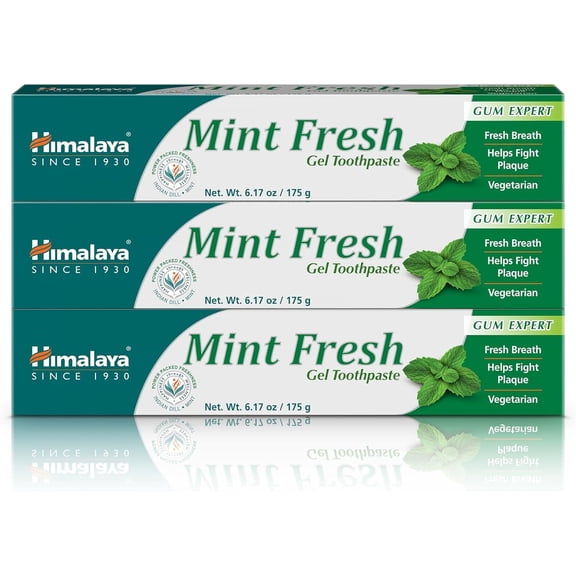 Himalaya Mint Fresh Gel Toothpaste, Fluoride-Free to Reduce Plaque & Brighten Teeth, 6.17 oz, 3 Pack