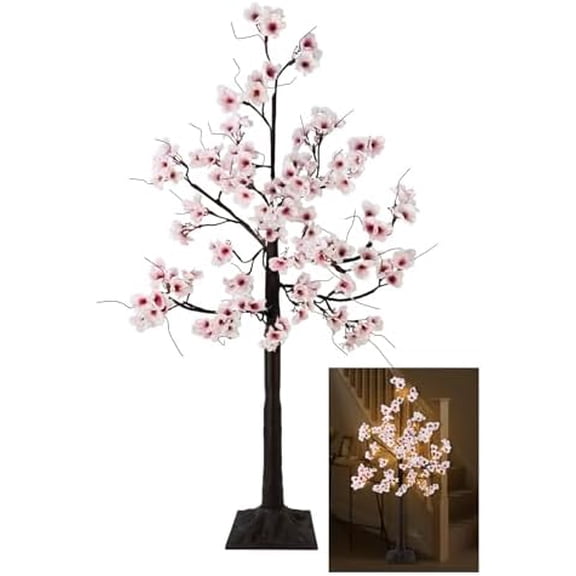 4FT Cherry Blossom Tree, 48 Fairy Lights Artificial Lighted Tree for Home Inside Outdoor Spring Wedding Party Festival Decor, Warm White