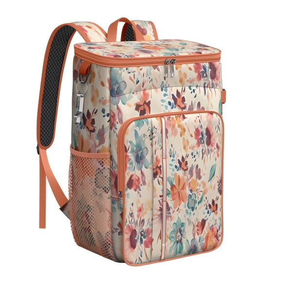 Travel Cooler Bag - Pioneer Flower Floral Print Pattern Camping Beer Cooler Backpack with Bottle Opener- Waterproof Insulated Picnic Backpacks - Cooler Bag for Beach