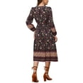 thumbnail image 3 of INSPIRE CHIC Floral Women's Long Sleeve V Neck Elastic Waist Split A-Line Summer Midi Dresses M Navy Blue, 3 of 5