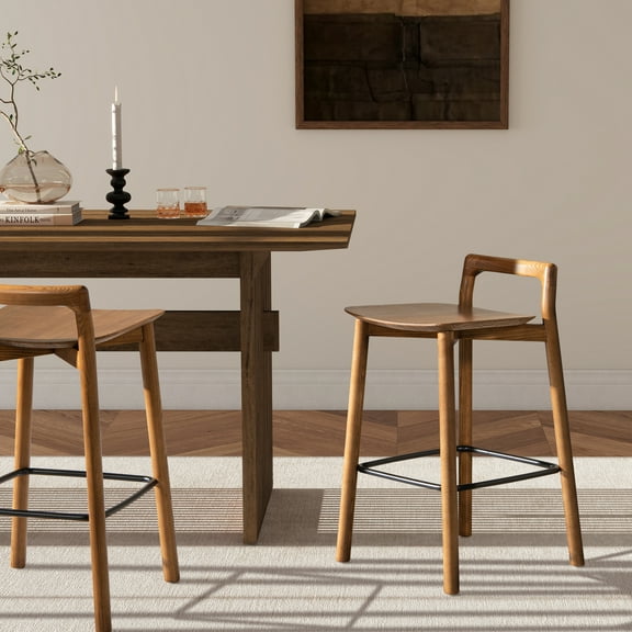 Sven 26.5" Modern Minimalist Low Back Wood Counter Stool with Dark Brown Walnut