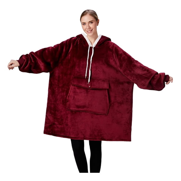 Manta portátil con capucha para mujer, color burdeos y adultos