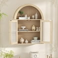 thumbnail image 6 of Arched Bathroom Cabinet, Wall Mounted Bathroom Cabinet with Tempered Glass Doors and Adjustable Shelf, for Kitchen, Living Room, Laundry Room, Restroom, Oak, 6 of 18