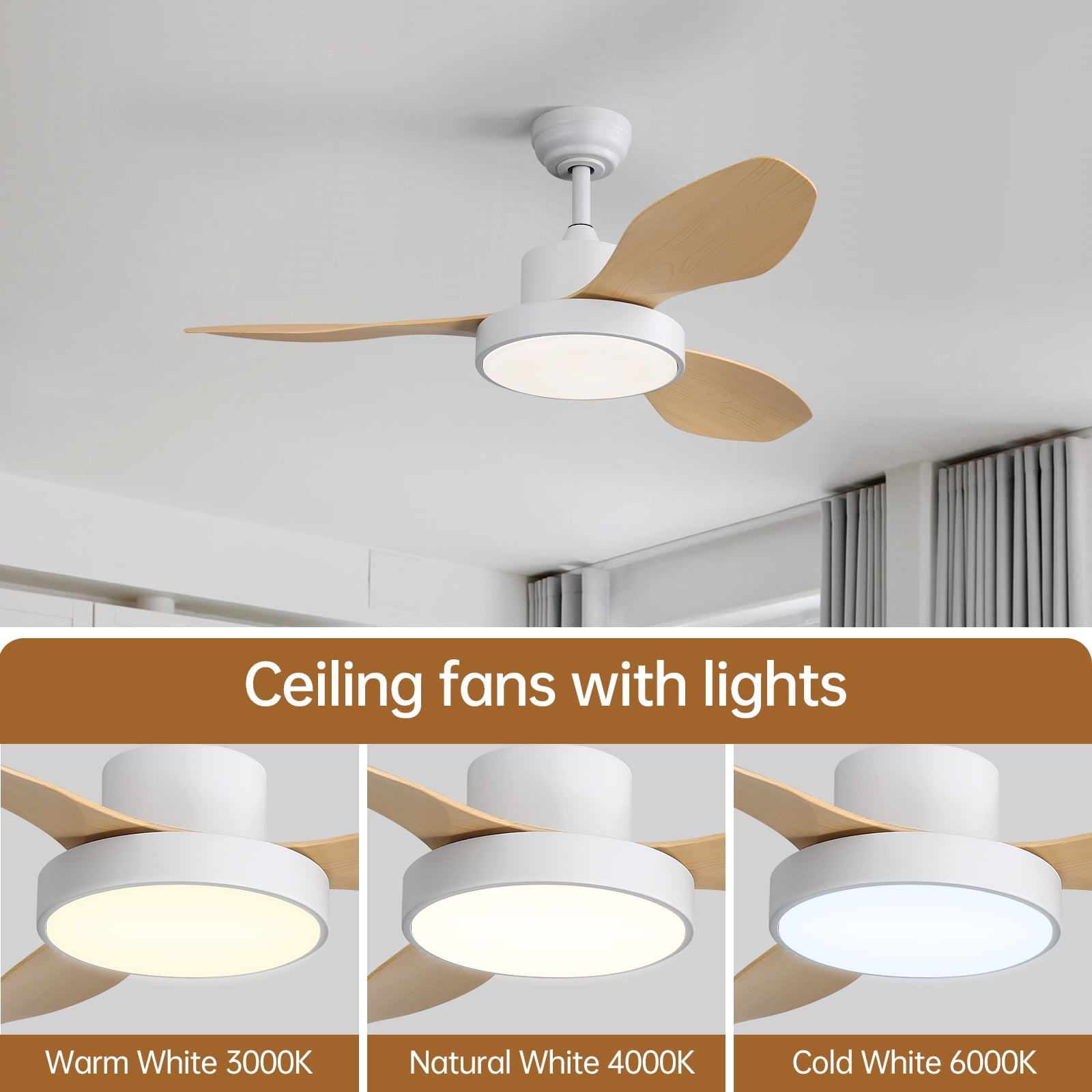 Sofucor 47-Inch Modern Ceiling Fan with LED Dimmable Lights, Remote, Reversible, 3CCT, Quiet 6 Speeds
