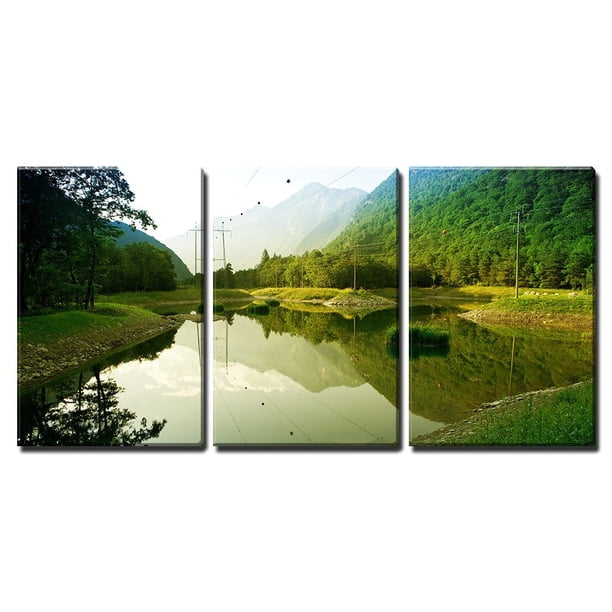 wall26 - 3 Piece Canvas Wall Art - Small Lake in The Switzerland
