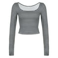 thumbnail image 3 of VISALY Off The Shoulder Top Going Out Tops Women's Long Sleeve Striped T Shirt Slim Fit Crew Neck Crop Top Fall Clothing Pullover Sweatshirts Loose Fit Hoodie Pullover Sweatshirt Basic Tops Black S, 3 of 8