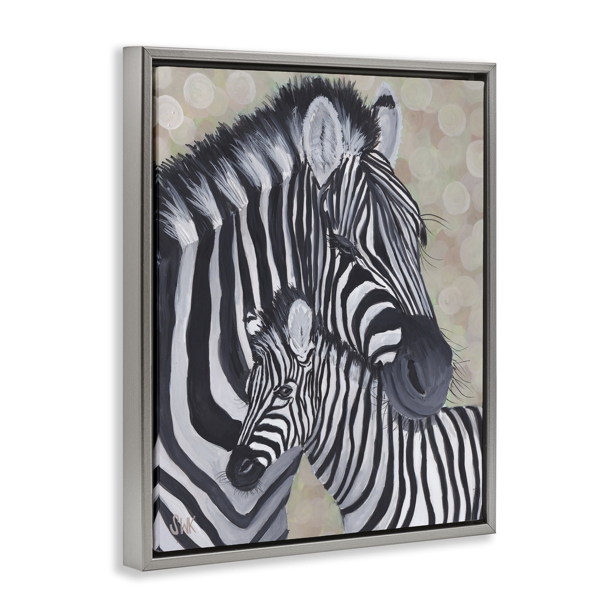 Stupell Industries Mama Zebra & Her Foal Gray Framed Floater Canvas Wall Art, design by Sarah Waldron Kimball