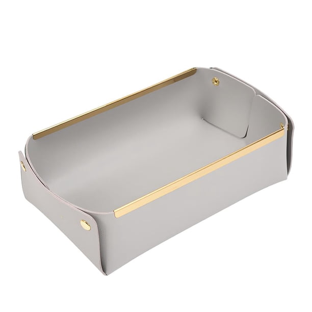Caja De Almacenamiento De Cuero Con Borde Dorado De Estilo Nórdico, Bandeja De Almacenamiento De Mesa Para Ahorrar Espacio, Plegable Para Sala De Estar, Dormitorio, Porche, Librería Scienceny HA016118-00