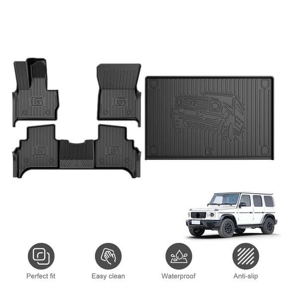 Custom Fit TPE Floor Mats & Cargo Liner for 2019‑2026 Mercedes‑Benz G Class G550 / G580 / AMG G63 SUV, All Weather Waterproof Anti‑Slip 1st & 2nd Row Floor Liners Trunk Mat Full Set Car Accessories
