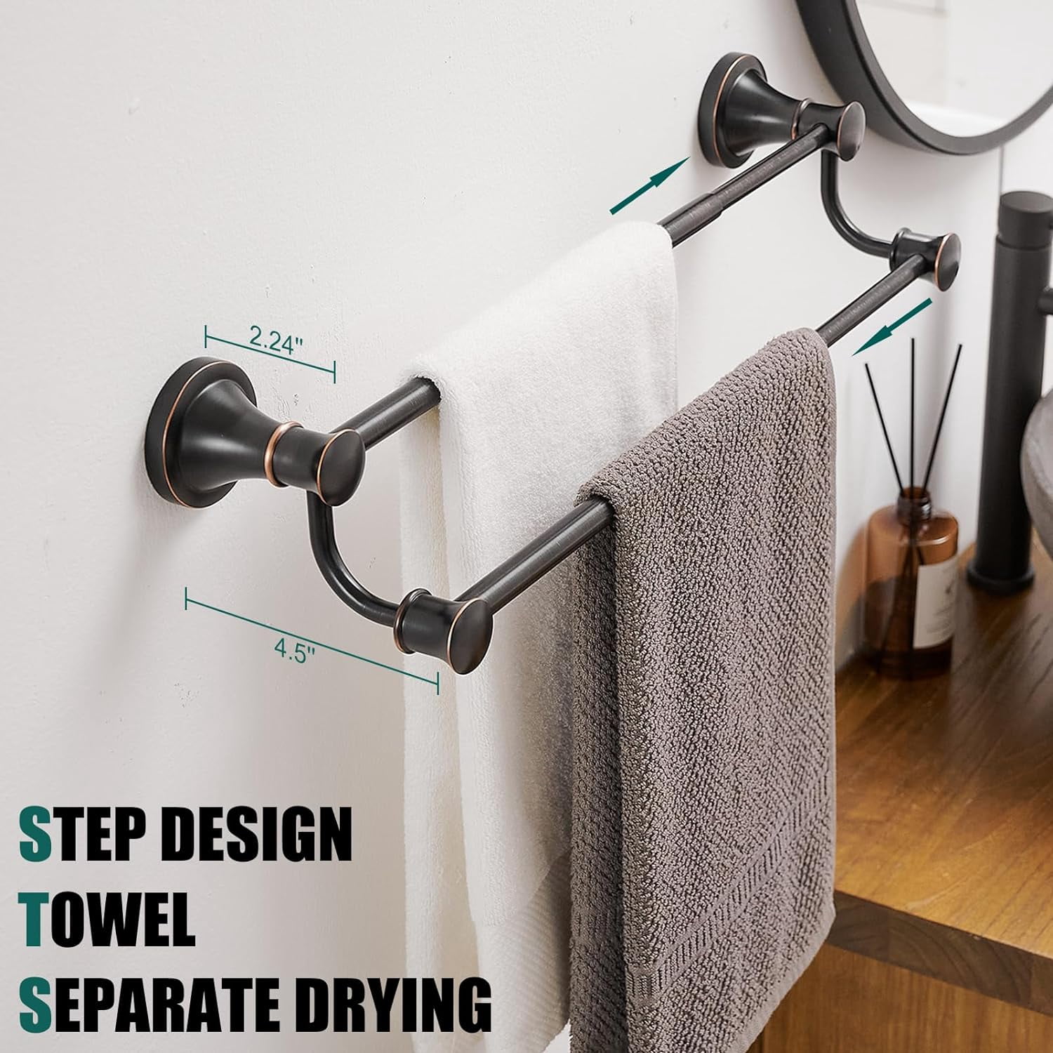 Adjustable Retractable 15-27 Inches Stainless Steel Bathroom Towel Bar, Bathroom Accessories Bath Hotel Double Towel Bar Rod Hanger Wall Mounted Towel Holder Towel Rack, Oil Rubbed Bronze