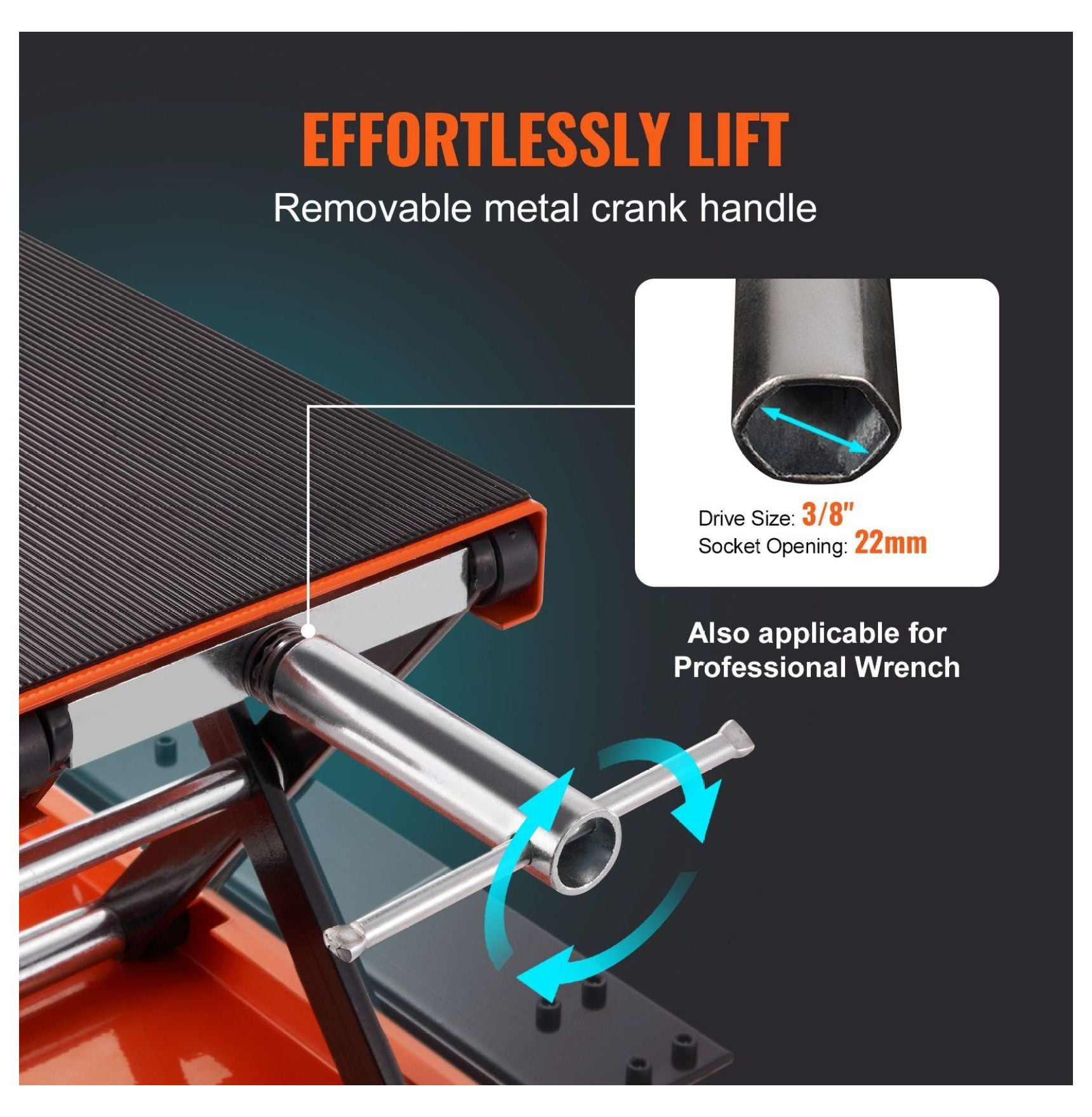 Motorcycle Lift 1100 LBS - ATV Scissor Jack with Dolly & Hand Crank - Center Stand for Street, Cruiser & Touring Bikes - Wide Deck & Tool Tray