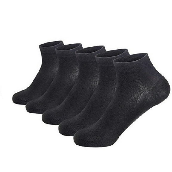SERISIMPLE Bamboo Men Ankle Sock Thin Mesh Athletic Light Low-Cut Soft Breathable Socks 5 Pairs (Black, Large)