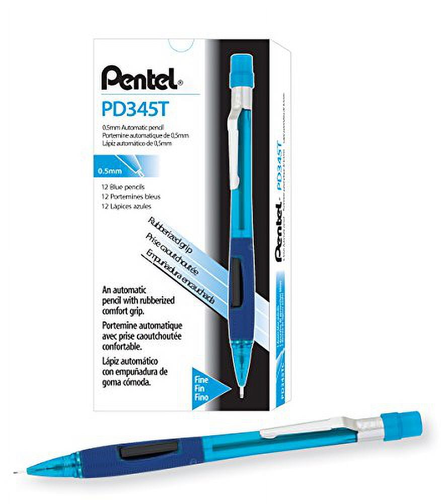 Pentel Quicker Clicker Automatic Pencil, 0.5mm Lead Size, Transparent Blue Barrel, Box of 12 (PD345T-C)
