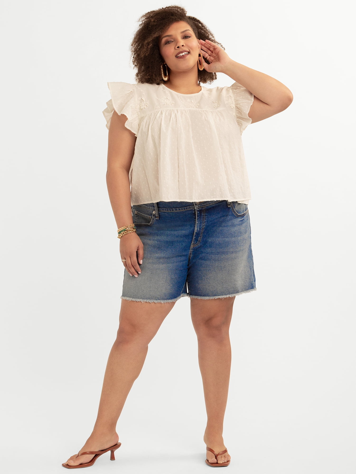 Jessica Simpson Women's and Women's Plus Chandler Flutter Sleeve Top, Sizes XS-4X
