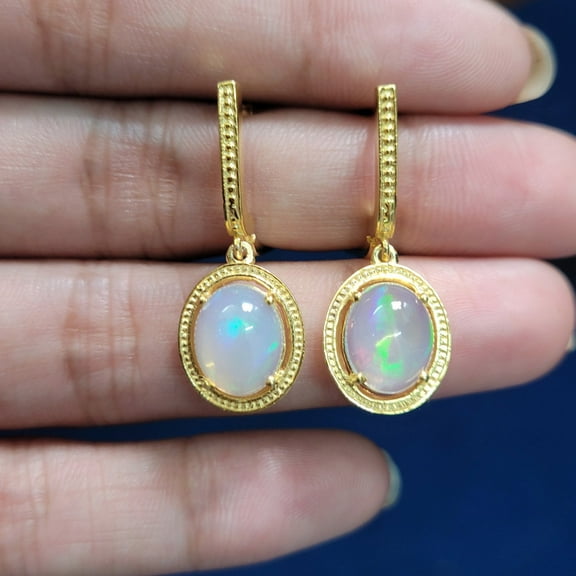 Natural Ethiopian Opal Earrings-October Birthstone Gift-Multi Fire Gemstone Earrings-925 Solid Silver Dangles