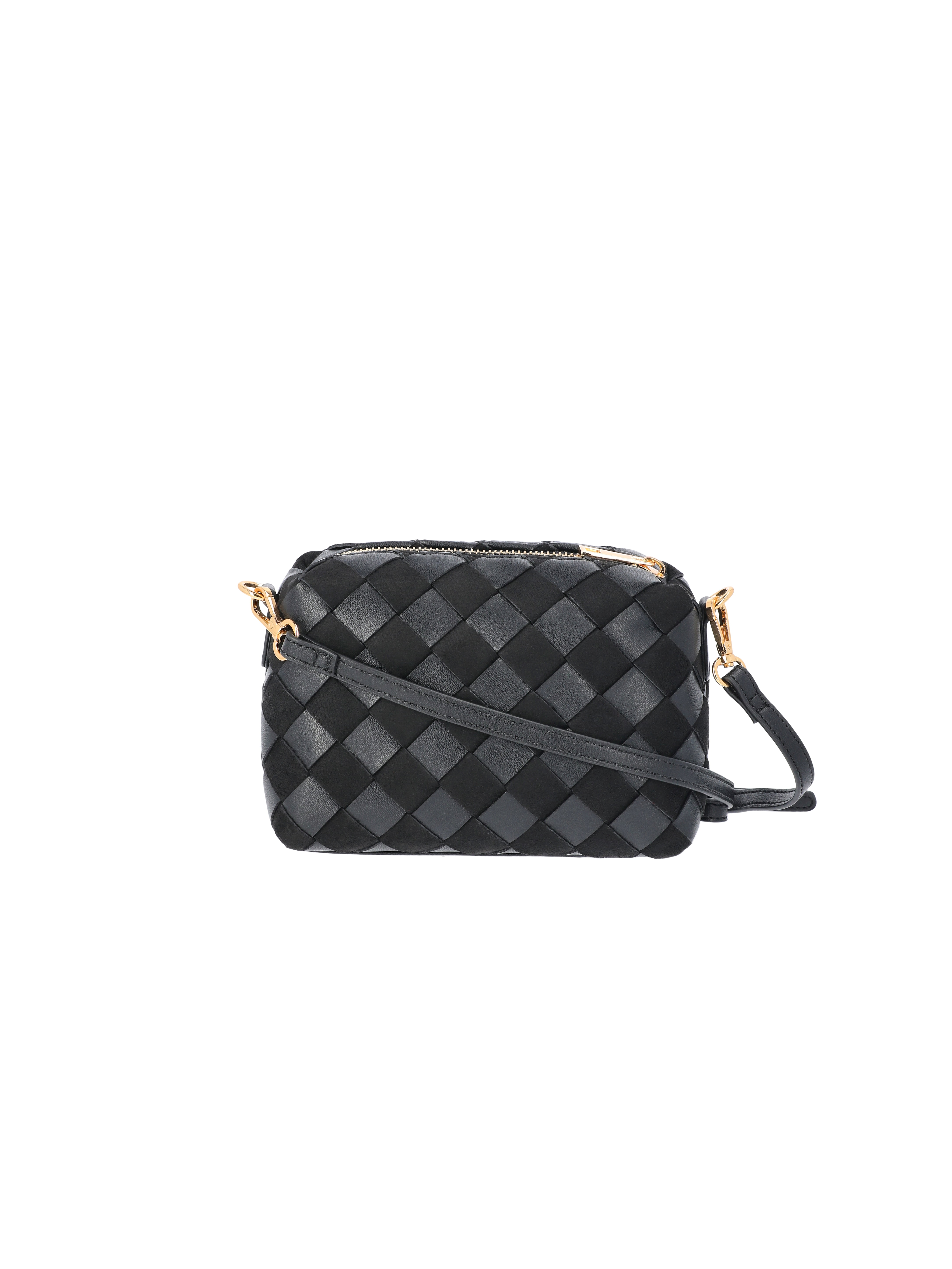 Time and Tru Women's Faux Leather and Suede Woven Camera Crossbody Bag, Black
