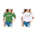 thumbnail image 1 of 2 Pack(White 1PCS & GN1 1PCS) Multipack Ruffle Top Cute Graphic Print T-Shirts Round Neck Short Sleeve Tee Summer Casual T Rainbow Top Shirt, 1 of 4