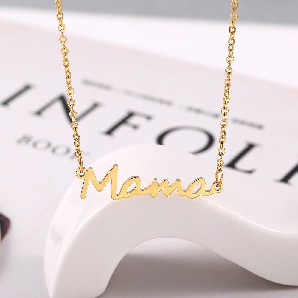 Women’s Mama Letter Nameplate Necklace, 14K Gold Filled Mother’s Day Pendant, Dainty Clavicle Choker, Personalized Mom Jewelry Gift