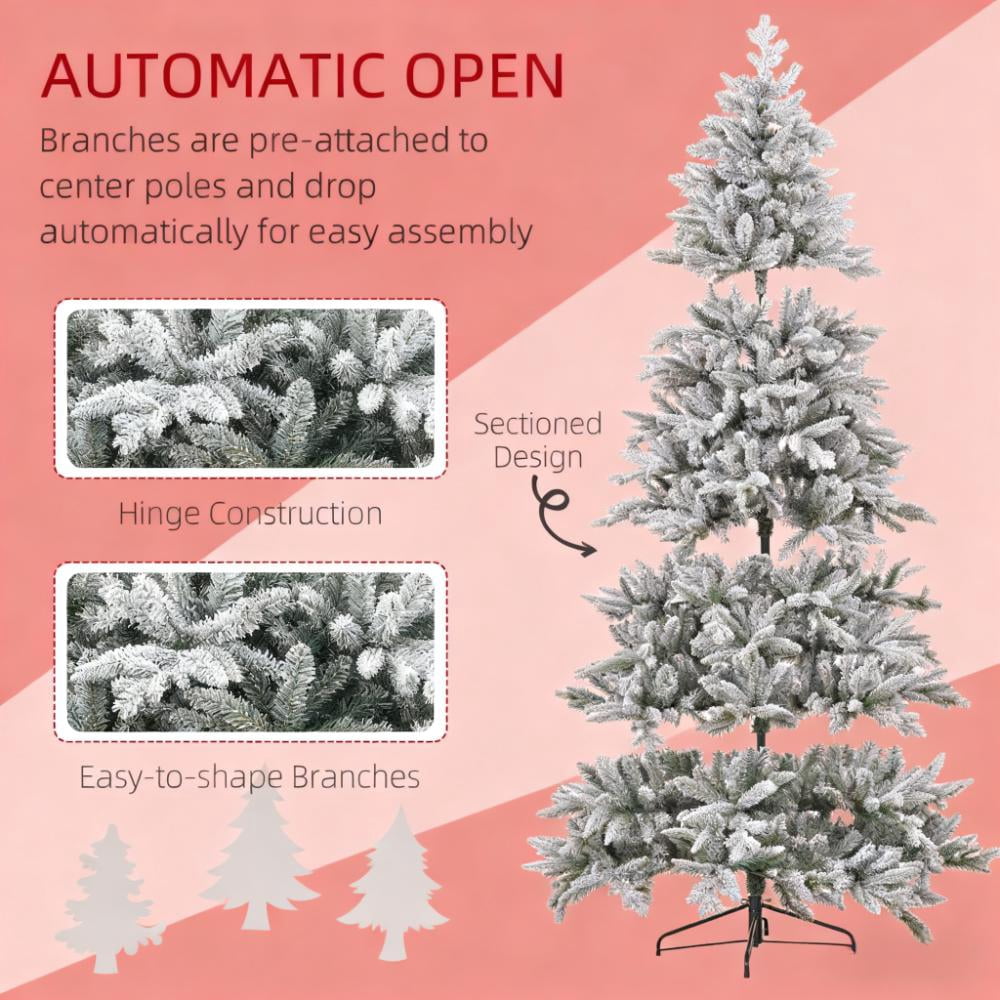 Festive Christmas Decor Artificial Flocked Christmas Tree with Snow Tips, Hinged Xmas Tree