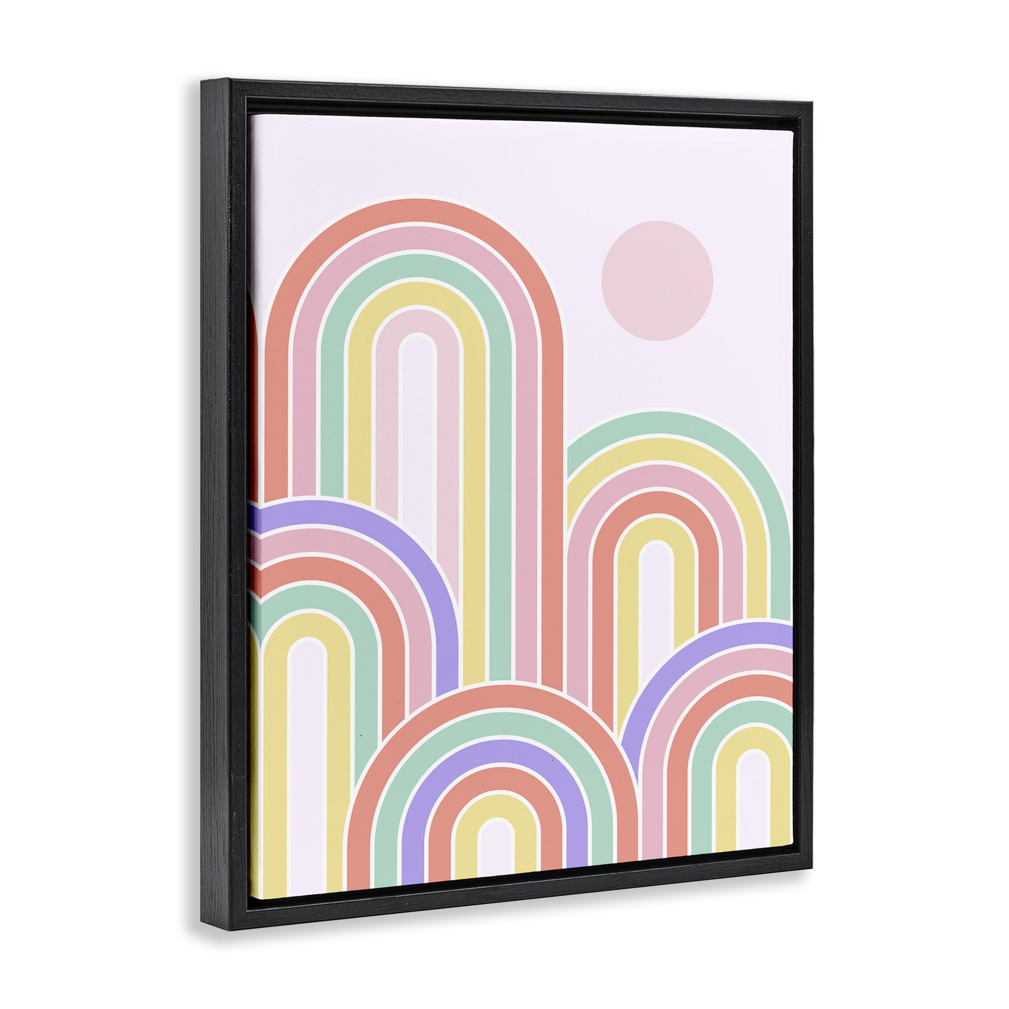 Stupell Industries Pastel Rainbow Arches Abstract Painting Black Floater Framed Canvas Art Print Wall Art, 25 x 31