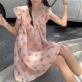 thumbnail image 4 of Vestido de mujer de una pieza con estampado bonito, ajuste informal, falda cómoda, mangas cortas para viajes de verano, 4 of 8