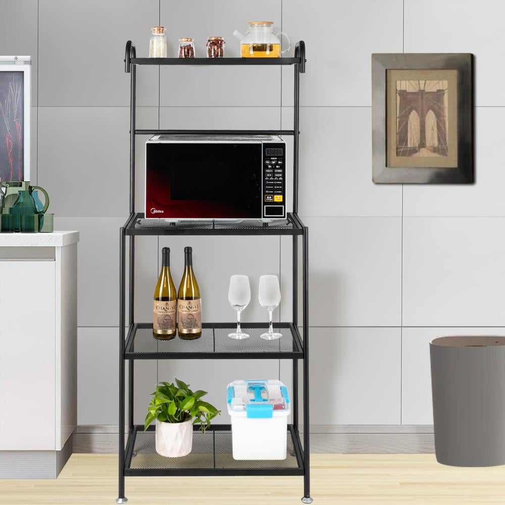 Microwave Oven Stand WLIVE Kitchen Bakers Rack Storage Cart Workstation Shelf with Hooks 4-Tier Utility Storage Shelf