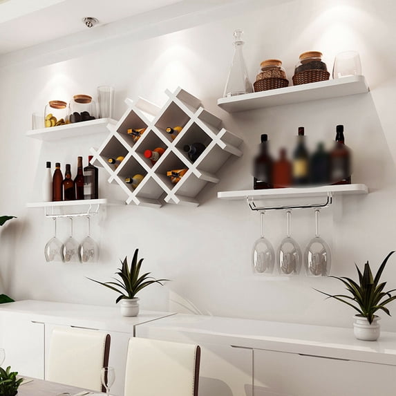 White Wall Mounted Wine Bottle Display Rack Storage Holder