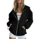 thumbnail image 1 of Chaqueta con capucha holgada informal para mujer, abrigo con capucha con cordón y cremallera completa holgada de manga larga, 1 of 4