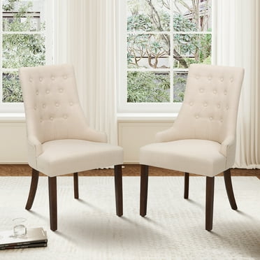 COLAMY Wingback Upholstered Dining Chairs Set of 2, Fabric Side Dining Room Chairs with Tufted Button, Living Room Chairs for Home Kitchen- Beige