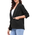 thumbnail image 4 of Blazer de oficina INSPIRE CHIC para mujer, con cuello chal, mangas 3/4 arrugadas, blazer de traje elegante, talla S, color negro, 4 of 6