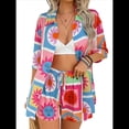 thumbnail image 2 of Conjunto de 2 Piezas para Mujer, con Estampado Floral Tropical Suave de Verano, Cuello en V, Corta, Botones y Pantalones Cortos. Flor A Cuadros M, 2 of 10