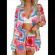 thumbnail image 2 of Conjunto de 2 Piezas para Mujer, con Estampado Floral Tropical Suave de Verano, Cuello en V, Corta, Botones y Pantalones Cortos. Flor A Cuadros XL, 2 of 10