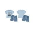 thumbnail image 2 of Jaweiwi Toddler Boys Summer Outfits 6 12 18 24Months 2T 3T Letter Print Short Sleeve T-Shirts Tops Elastic Waist Shorts 2Pcs Clothes Set, 2 of 9