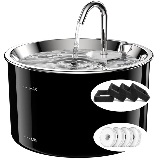 Fuente de agua VIVIDORAMA Cat de acero inoxidable de 3 litros con filtro